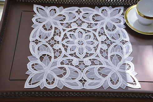 White Square Christina Organza Butterfly Crystal Lace 14".(2 pc)